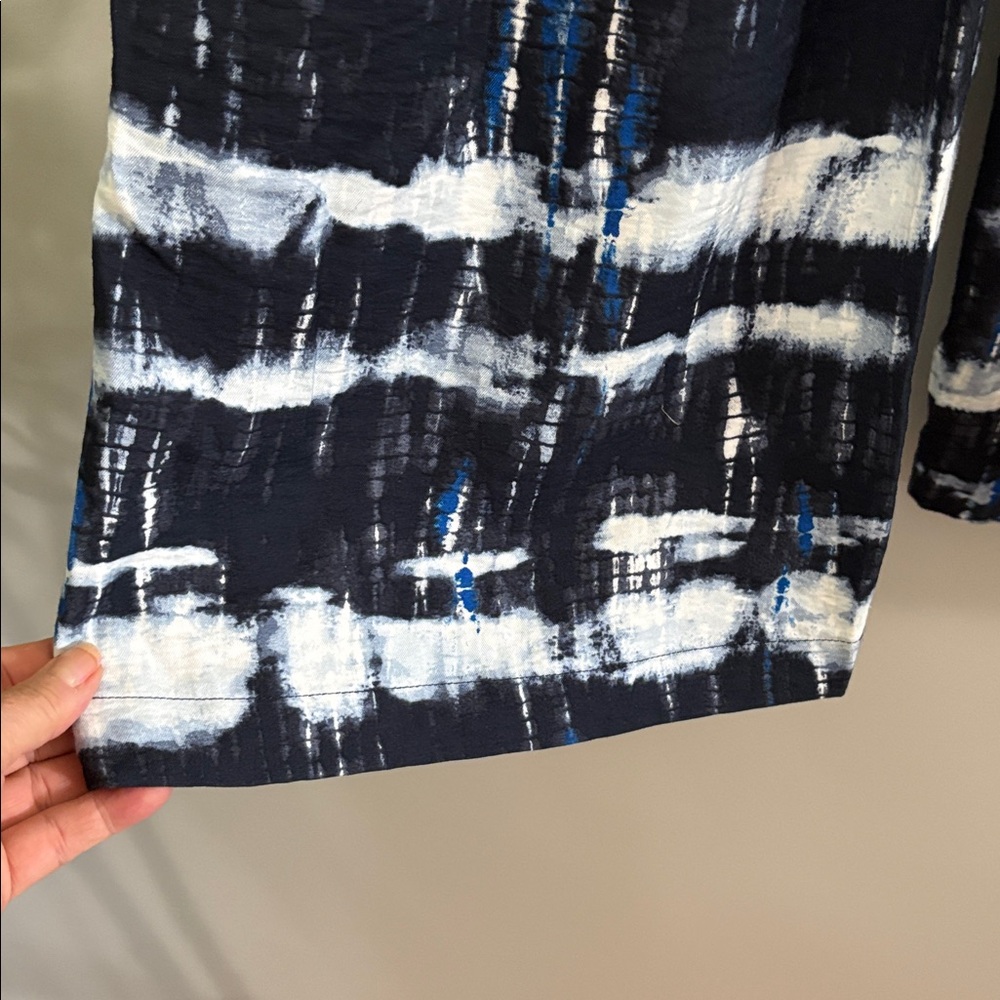 11. ICHI “Kate” Linen blend Stylish Navy and White Tie-Dye Women's Pants NWT - Picture 6 of 10